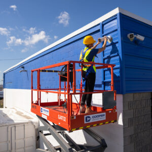 construction worker on an aerial lift.